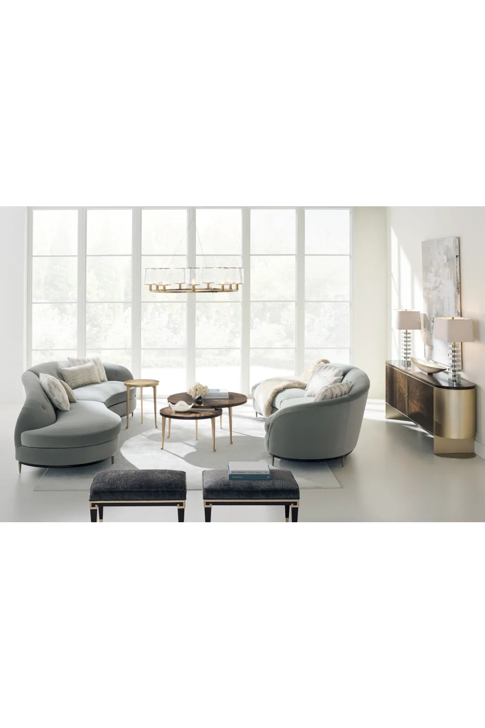 Luxury Oak Burl Round Coffee Table Modern Italian Style for Villa