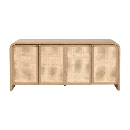 Luxury Oak Cane 4-Door Sideboard European Style for Villa