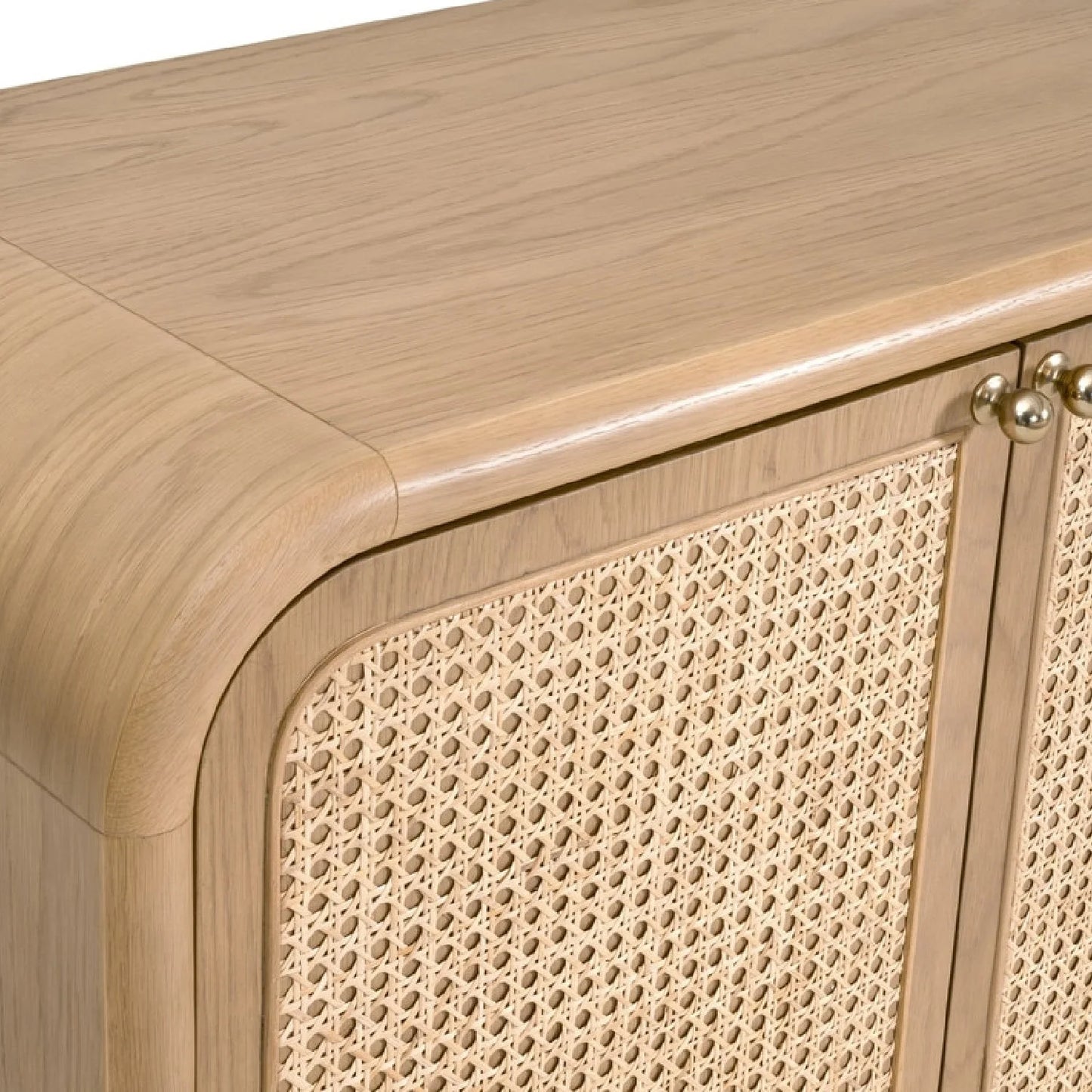 Luxury Oak Cane 4-Door Sideboard European Style for Villa