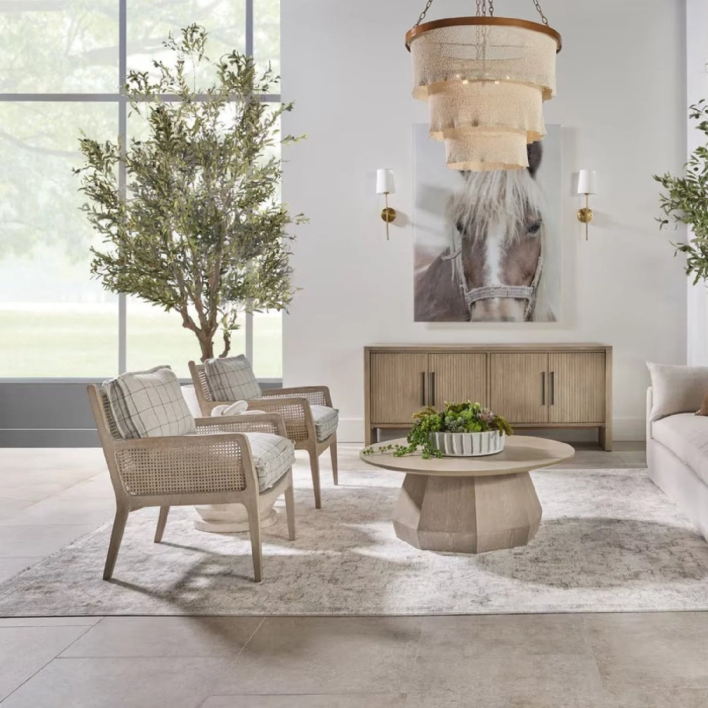 Luxury Oak Canework Lounge Chair Modern Italian Style for Villa