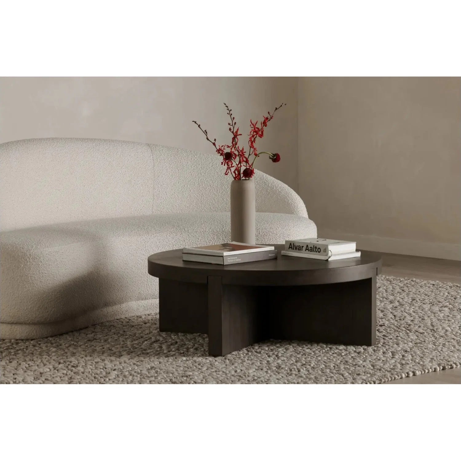 Luxury Oak Cross-Base Round Coffee Table Modern Italian Style for Villa