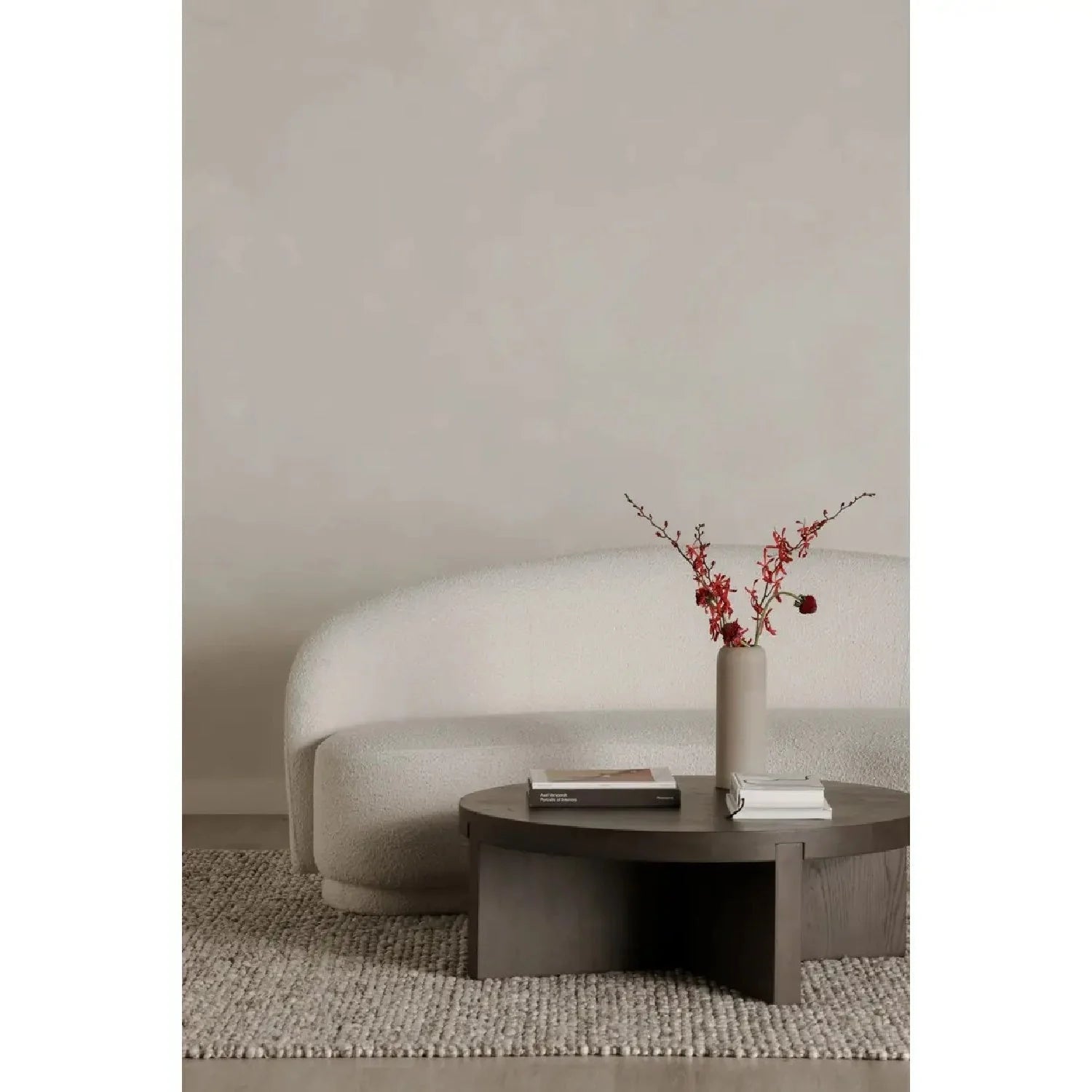 Luxury Oak Cross-Base Round Coffee Table Modern Italian Style for Villa