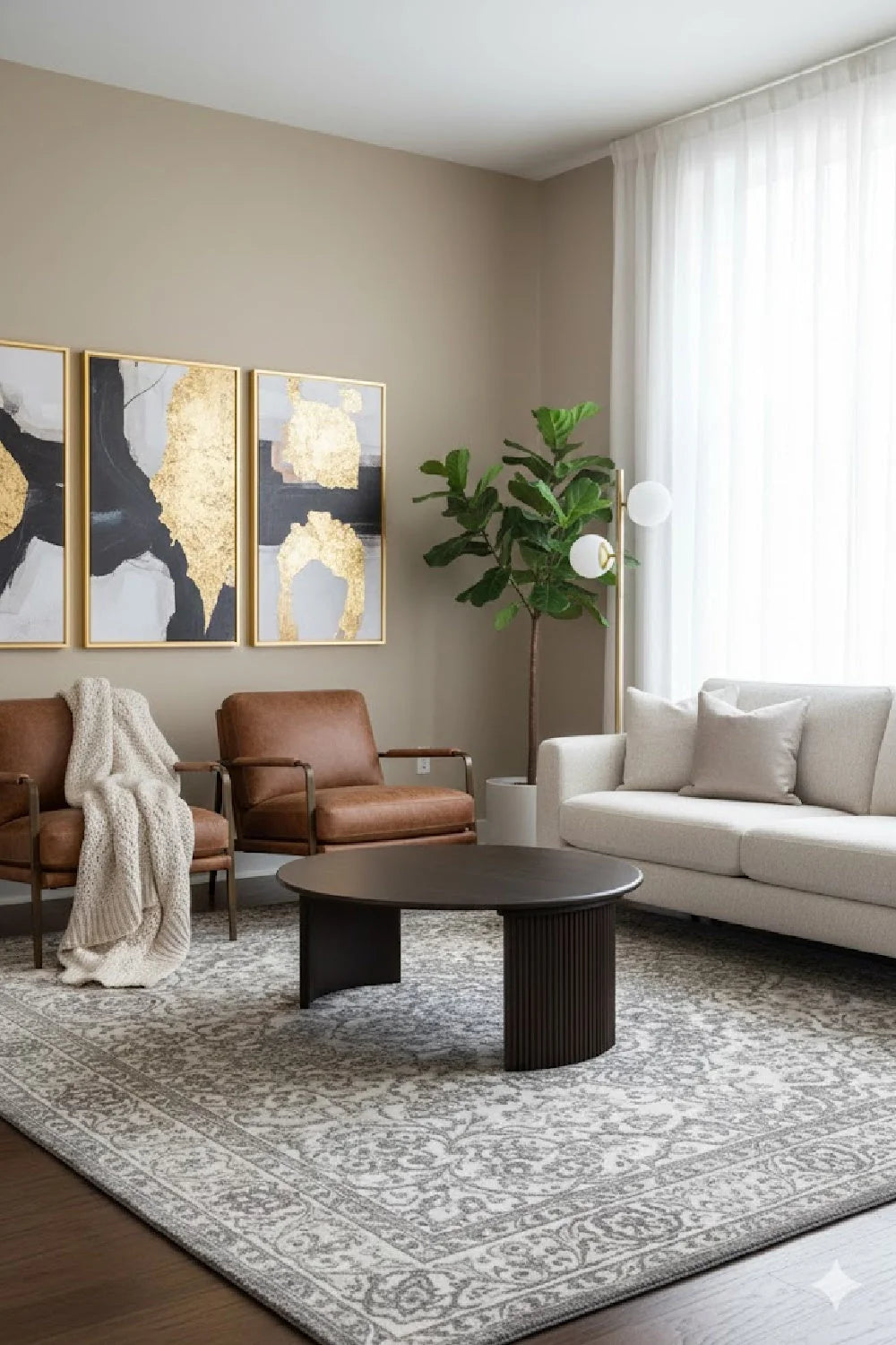Luxury Oak Fluted Round Coffee Table Modern Italian Style for Villa