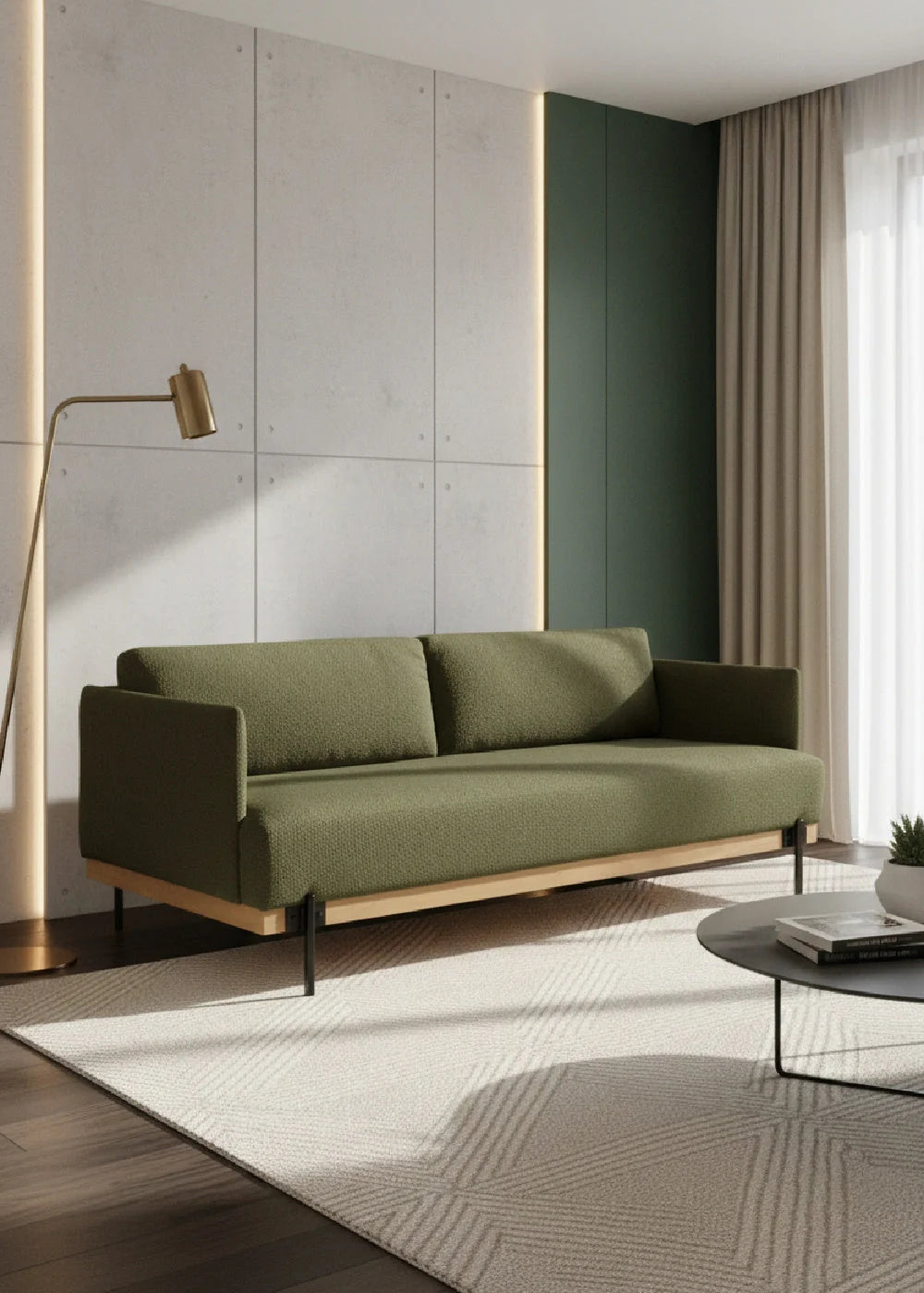 Luxury Oak Frame Boucle Sofa Modern Italian Style for Villa