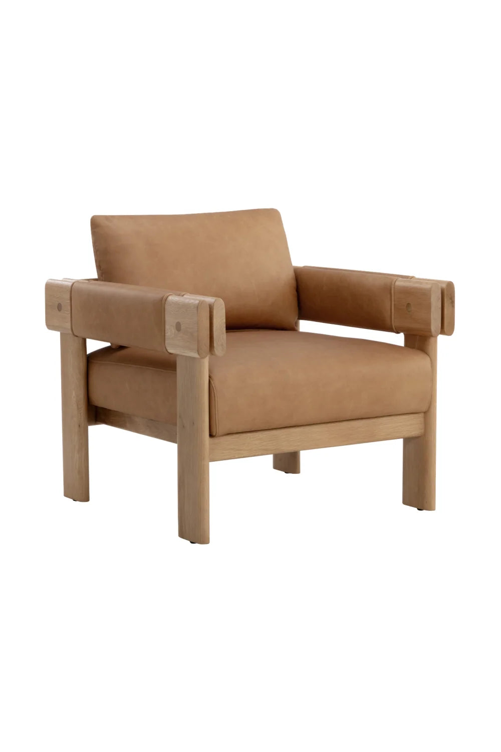 Luxury Oak Framed Leather Lounge Chair Modern Italian Style for Villa