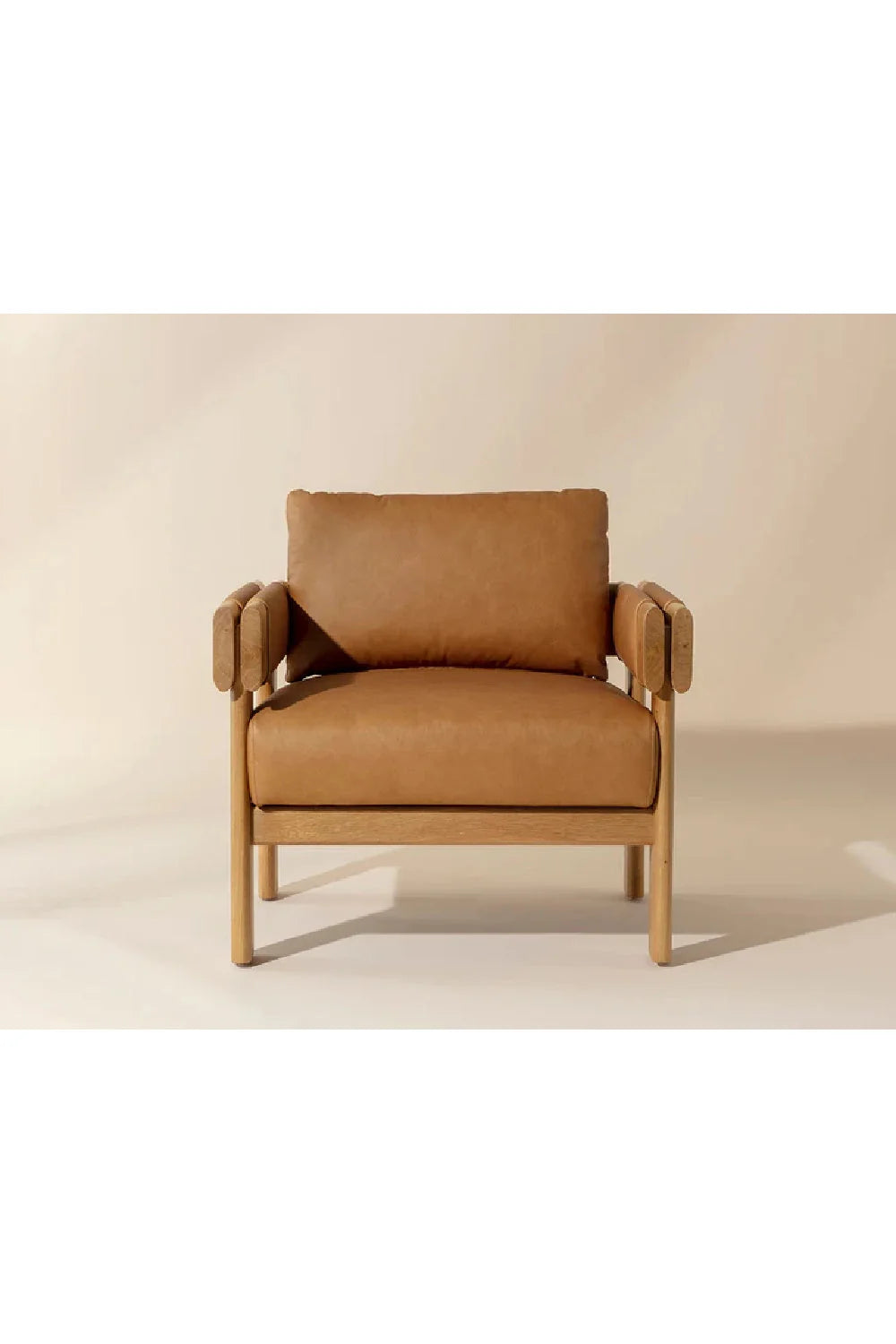 Luxury Oak Framed Leather Lounge Chair Modern Italian Style for Villa