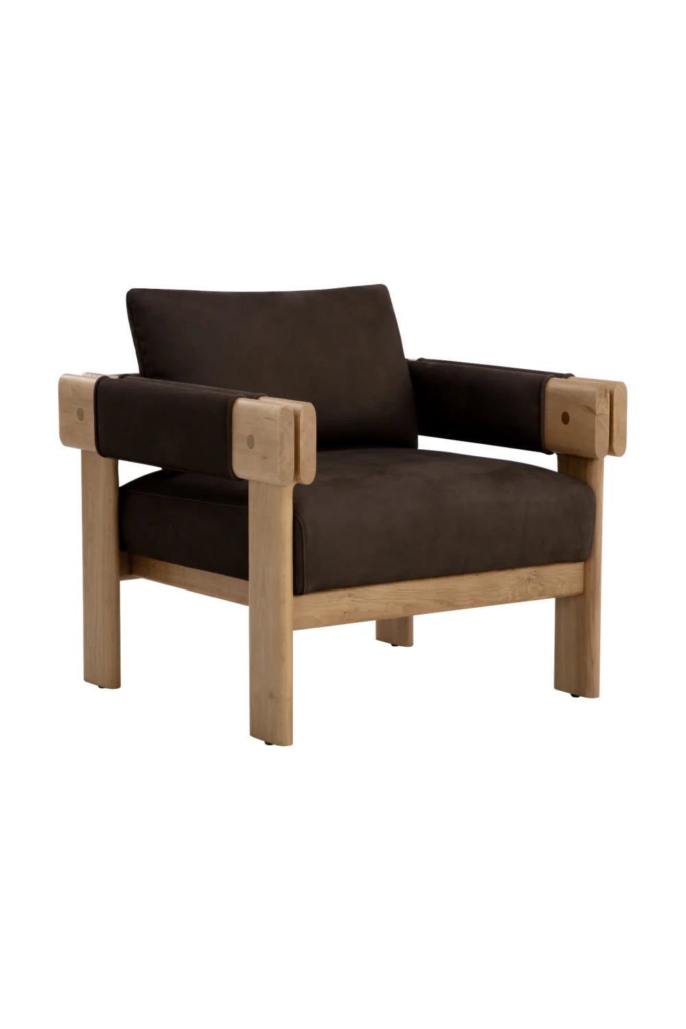 Luxury Oak Framed Leather Lounge Chair Modern Italian Style for Villa