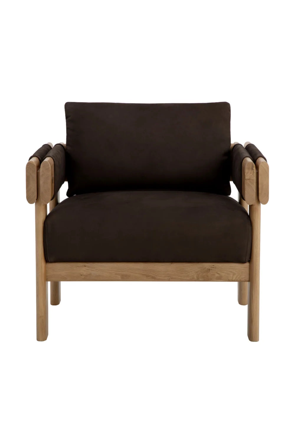 Luxury Oak Framed Leather Lounge Chair Modern Italian Style for Villa