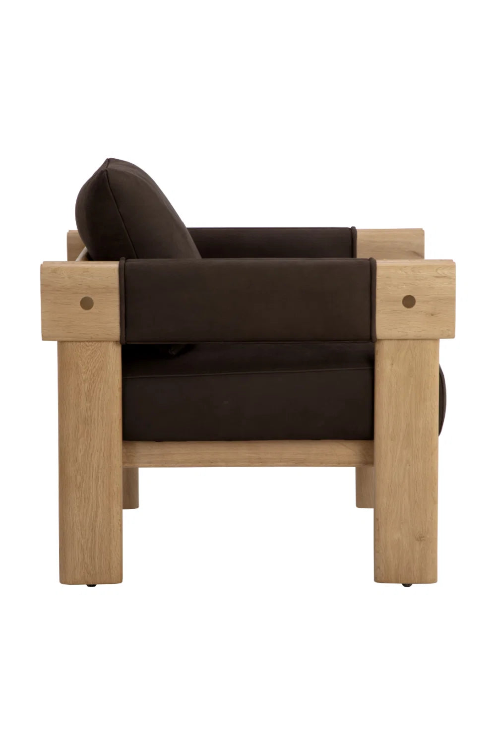 Luxury Oak Framed Leather Lounge Chair Modern Italian Style for Villa