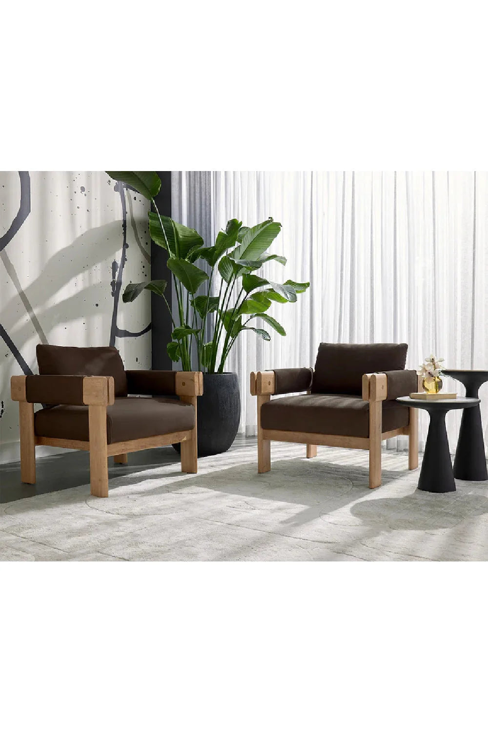 Luxury Oak Framed Leather Lounge Chair Modern Italian Style for Villa