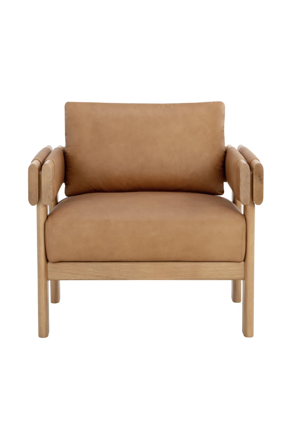 Luxury Oak Framed Leather Lounge Chair Modern Italian Style for Villa