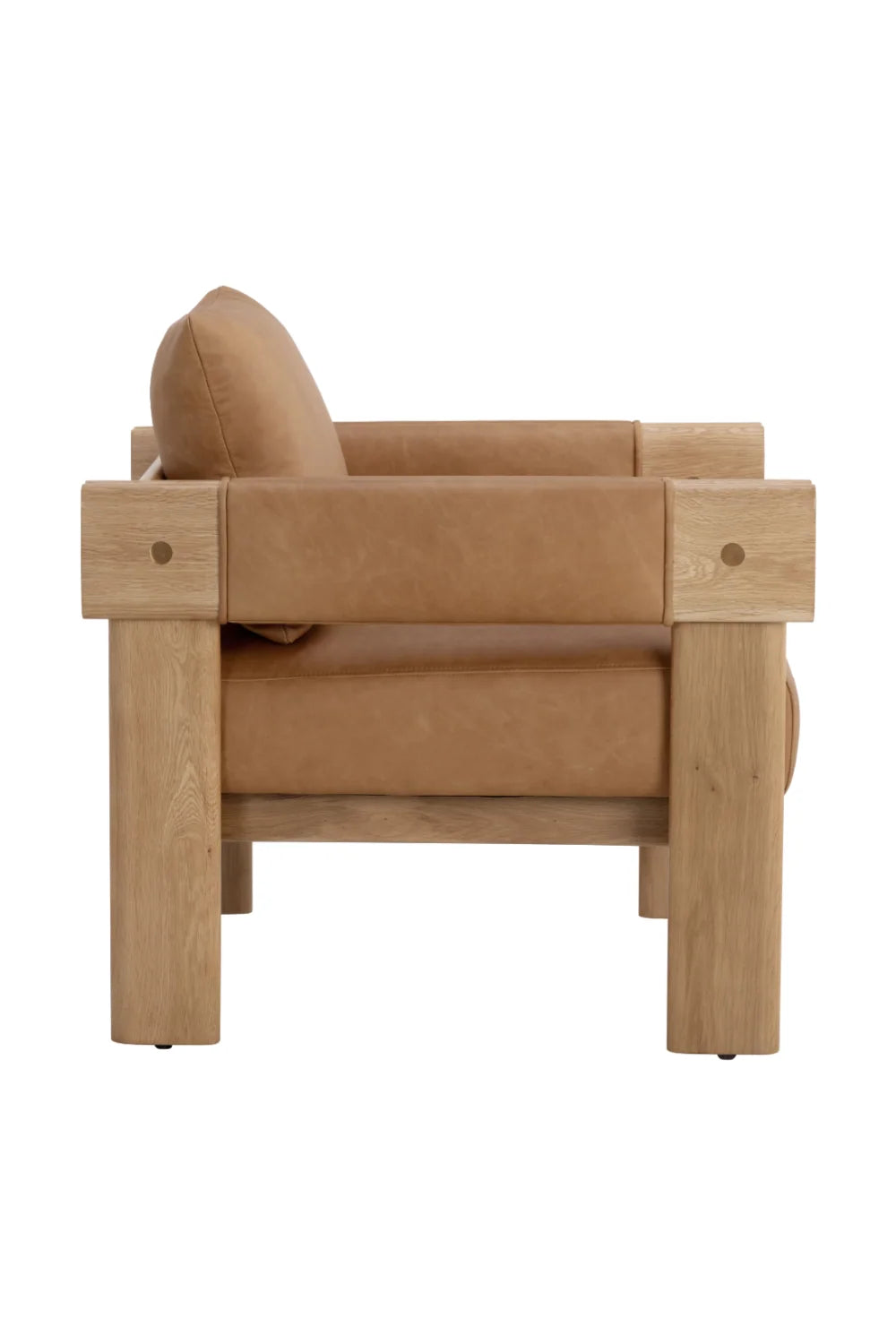 Luxury Oak Framed Leather Lounge Chair Modern Italian Style for Villa
