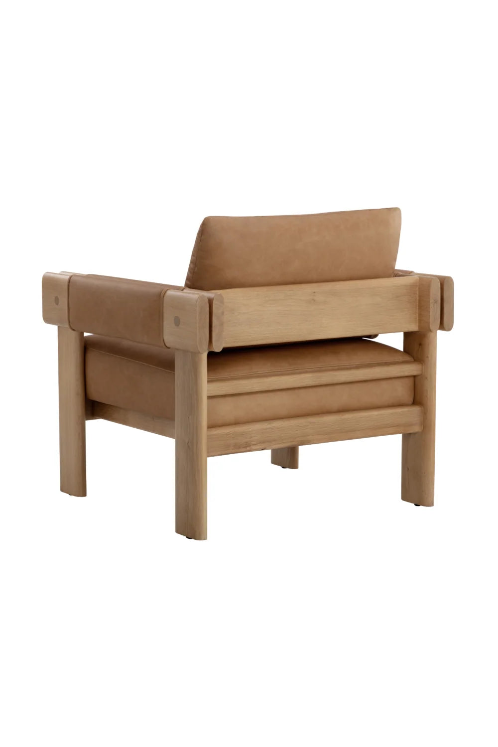 Luxury Oak Framed Leather Lounge Chair Modern Italian Style for Villa