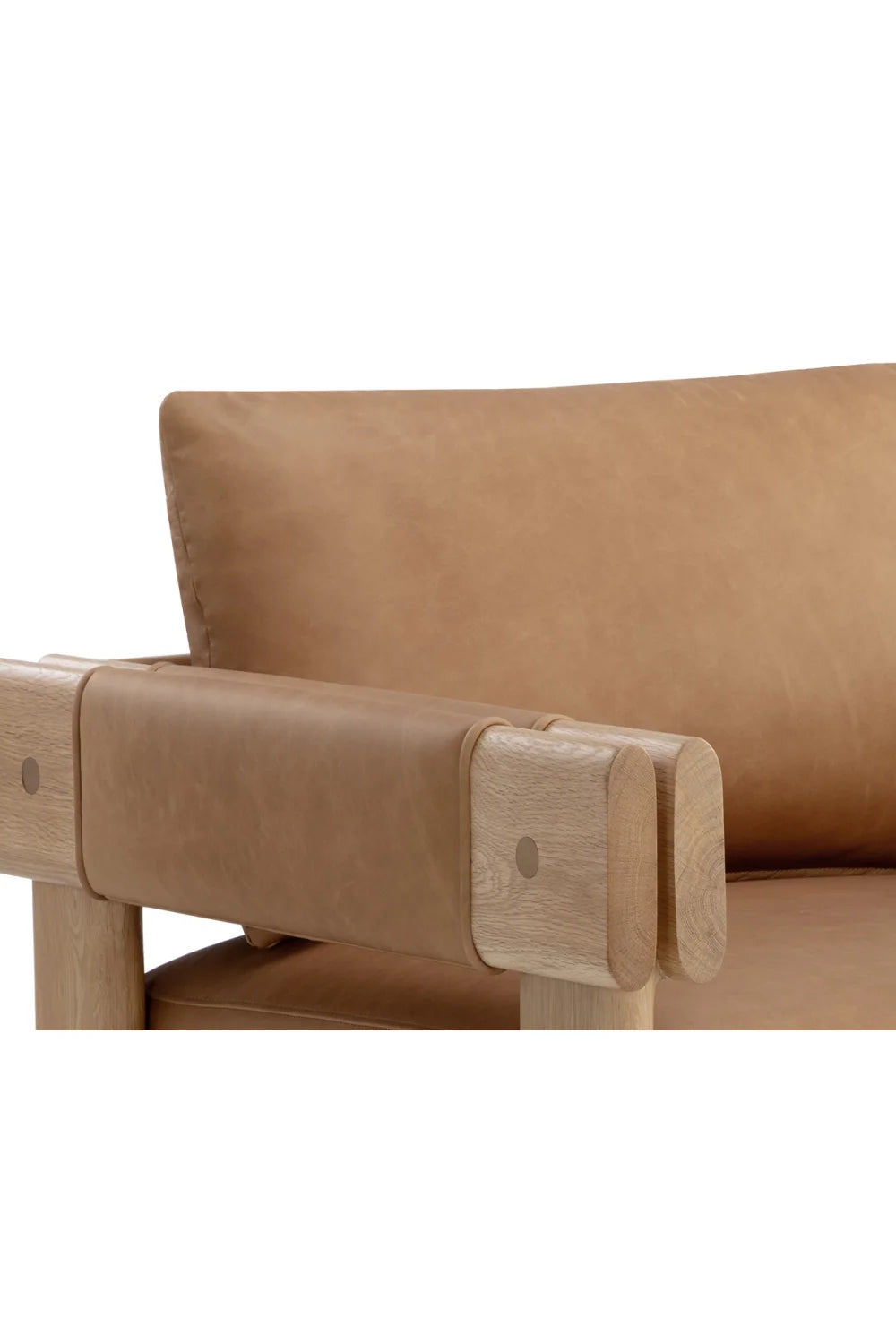 Luxury Oak Framed Leather Lounge Chair Modern Italian Style for Villa
