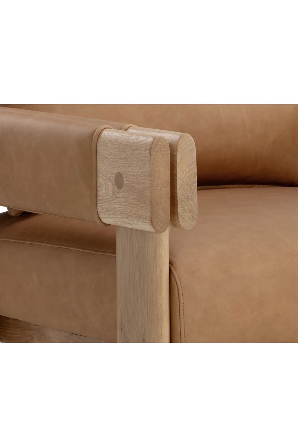 Luxury Oak Framed Leather Lounge Chair Modern Italian Style for Villa