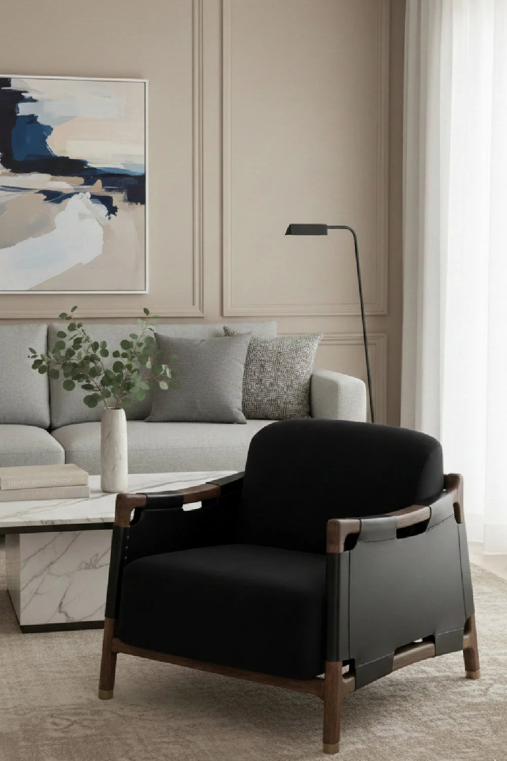 Luxury Oak Framed Lounge Chair Modern European Style for Villa