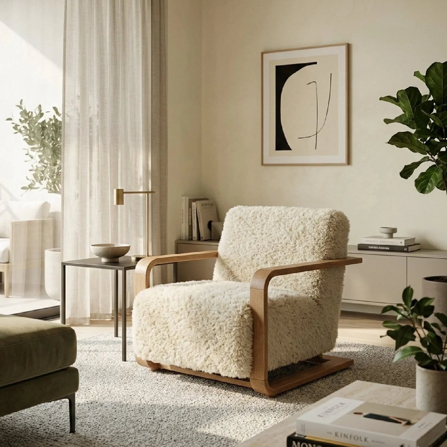 Luxury Oak Framed Lounge Chair Modern Italian Style for Villa