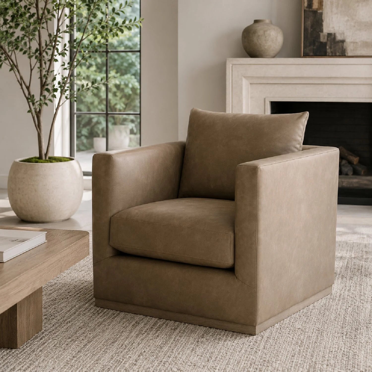 Luxury Oak Framed Swivel Club Chair European Style for Villa