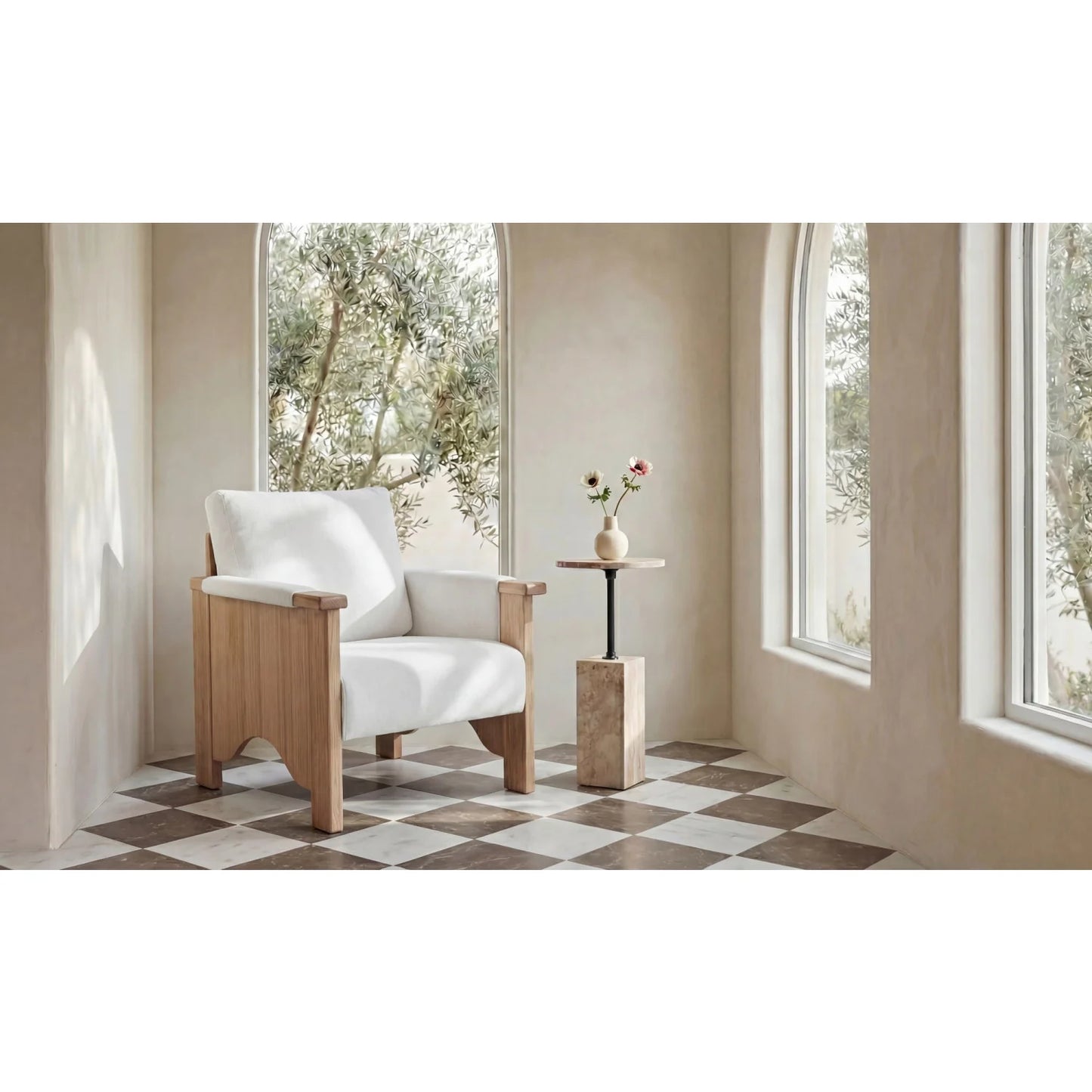 Luxury Oak Framed Upholstered Accent Chair European Style for Villa
