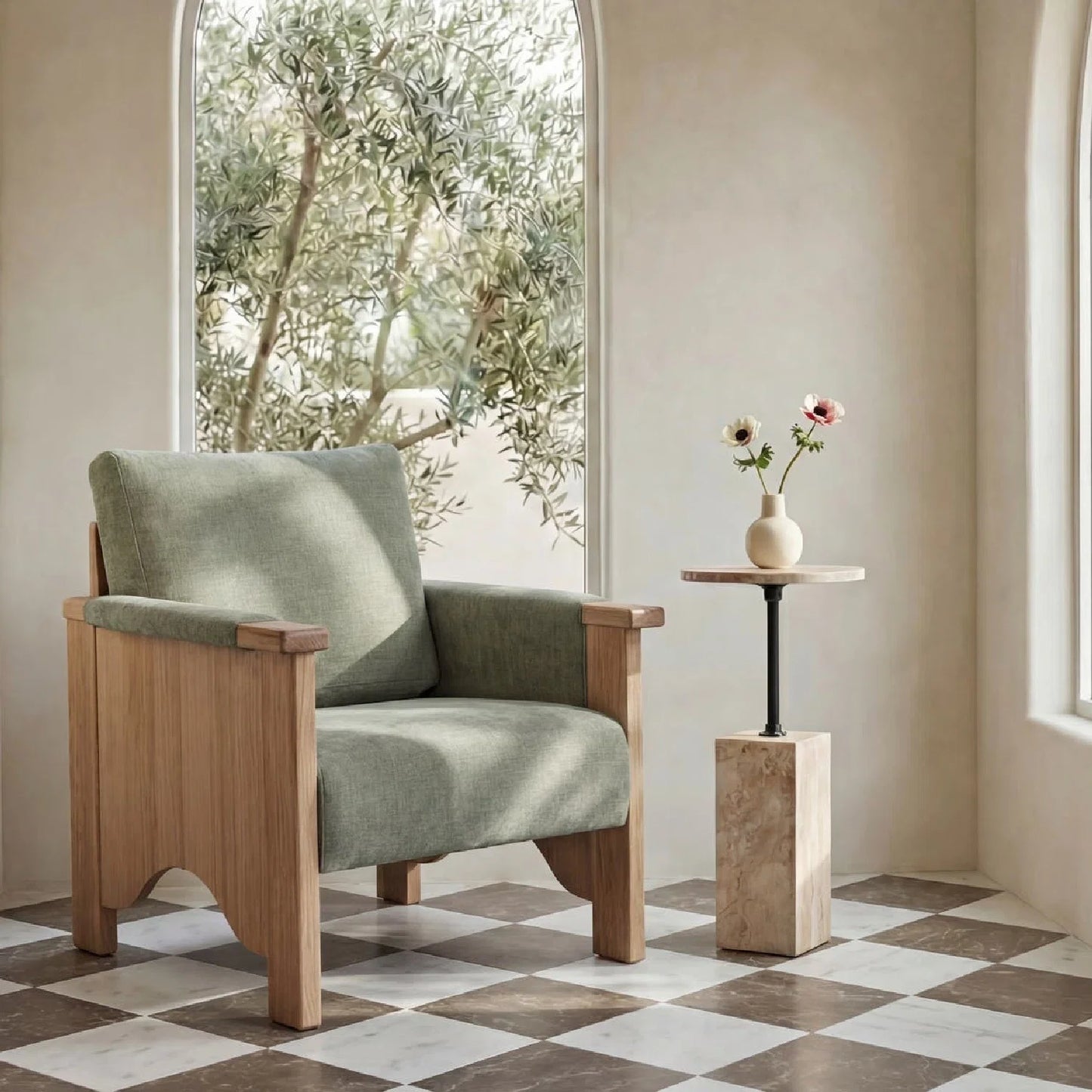 Luxury Oak Framed Upholstered Accent Chair European Style for Villa
