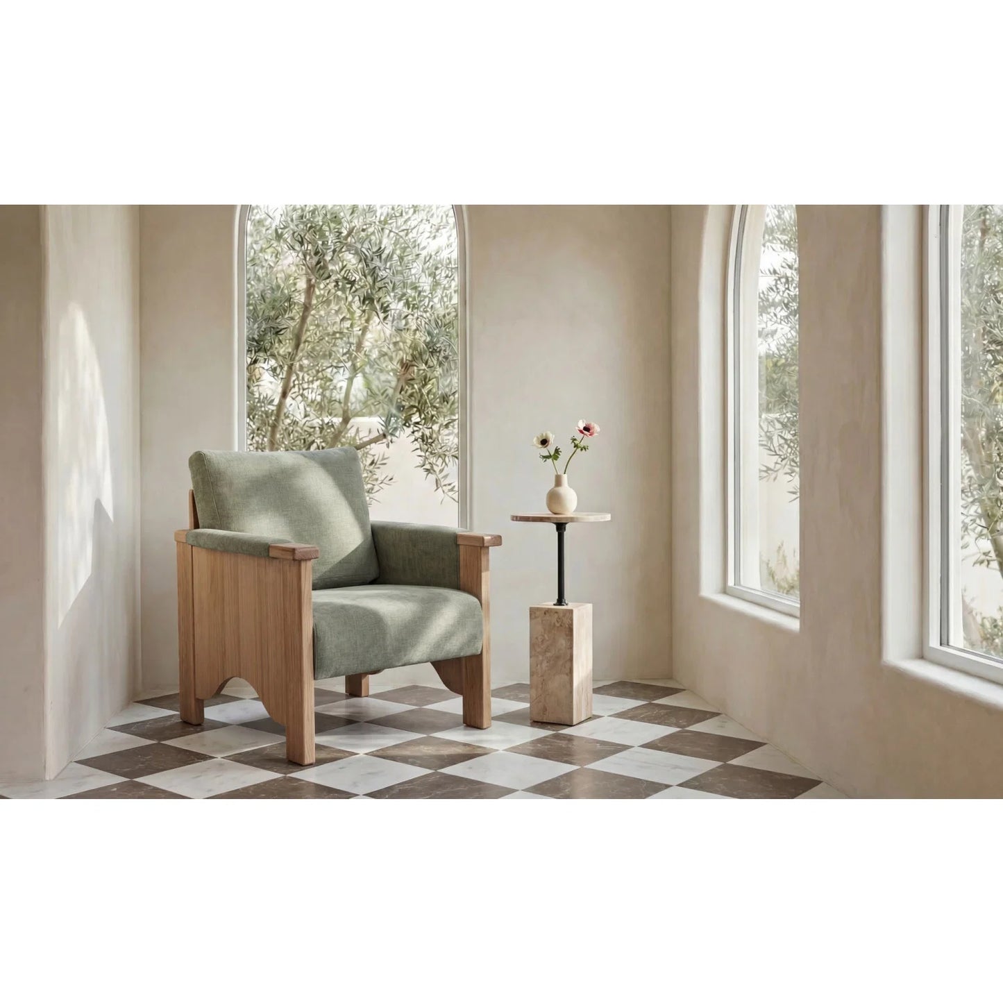 Luxury Oak Framed Upholstered Accent Chair European Style for Villa