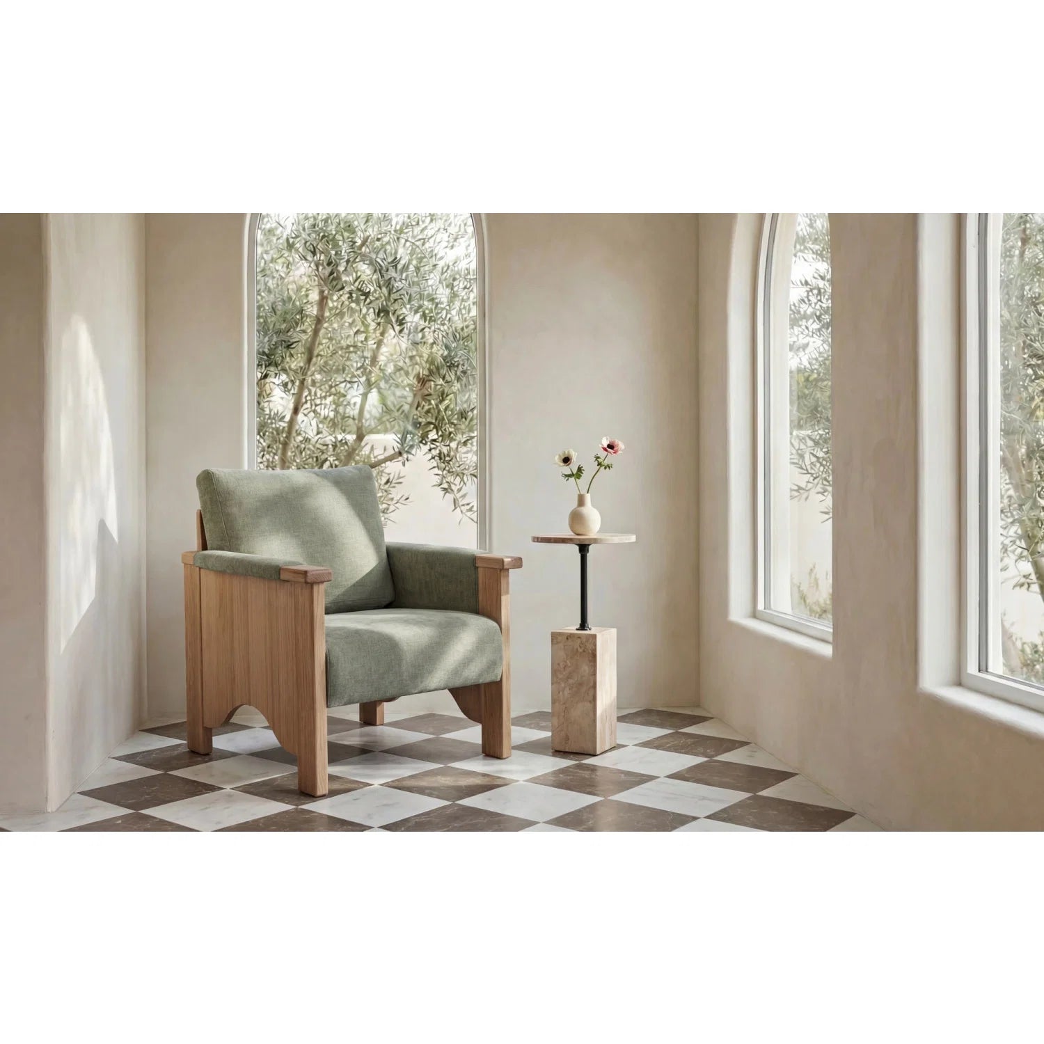 Luxury Oak Framed Upholstered Accent Chair European Style for Villa