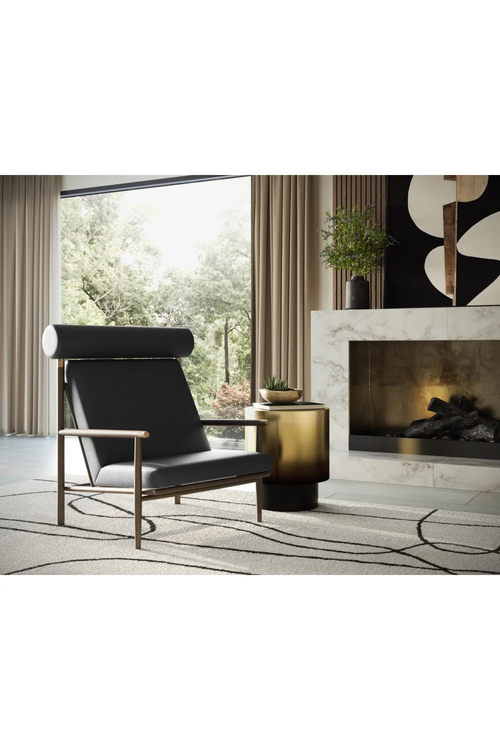 Luxury Oak Leather Lounge Chair Modern Italian Style for Villa