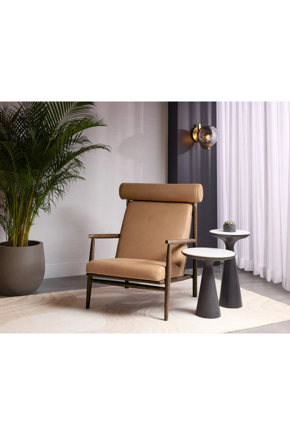 Luxury Oak Leather Lounge Chair Modern Italian Style for Villa