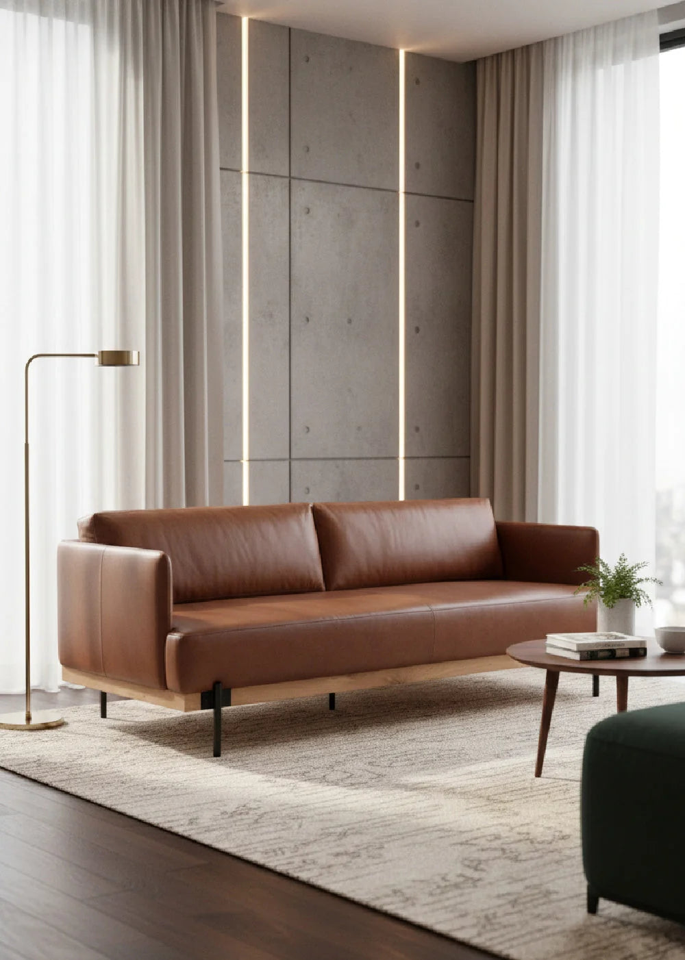 Luxury Oak Leather Sofa Modern Italian Style for Villa