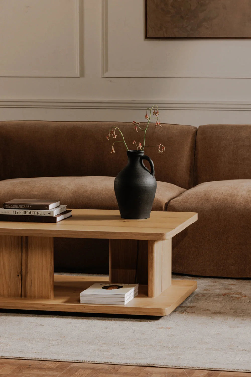 Luxury Oak Open Storage Coffee Table Modern Italian Style for Villa