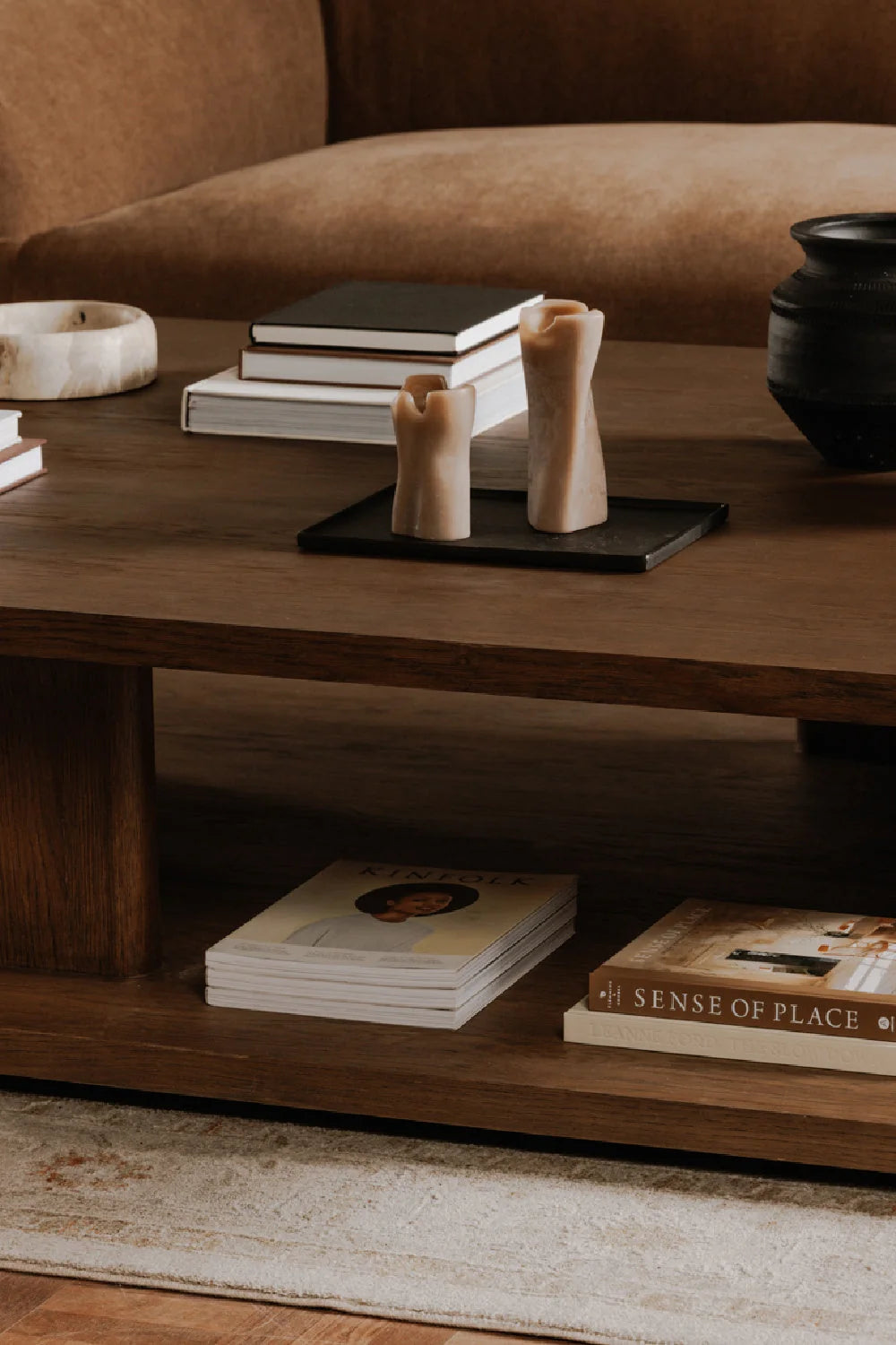 Luxury Oak Open Storage Coffee Table Modern Italian Style for Villa