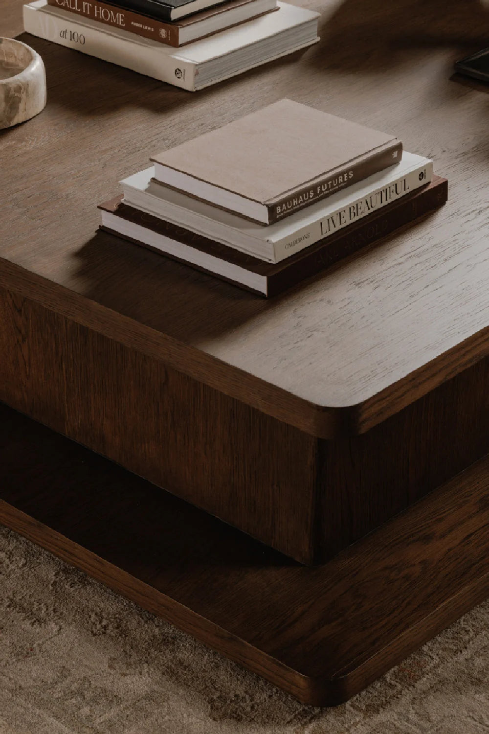 Luxury Oak Open Storage Coffee Table Modern Italian Style for Villa