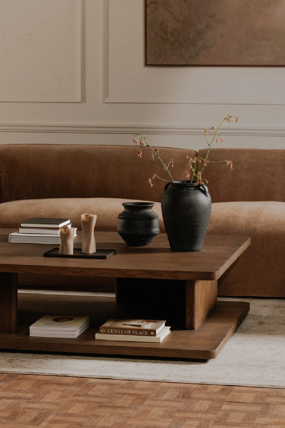 Luxury Oak Open Storage Coffee Table Modern Italian Style for Villa