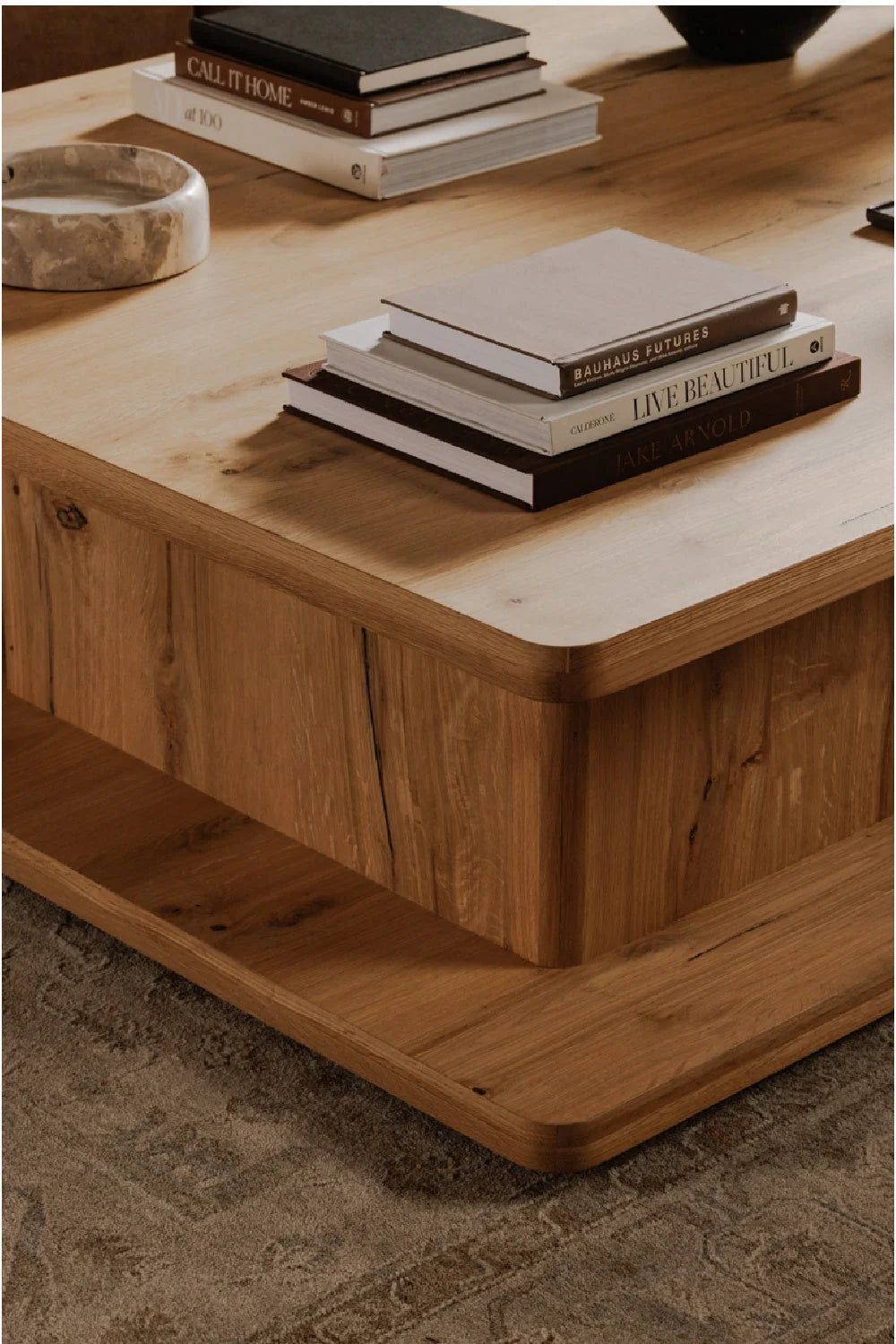 Luxury Oak Open Storage Coffee Table Modern Italian Style for Villa