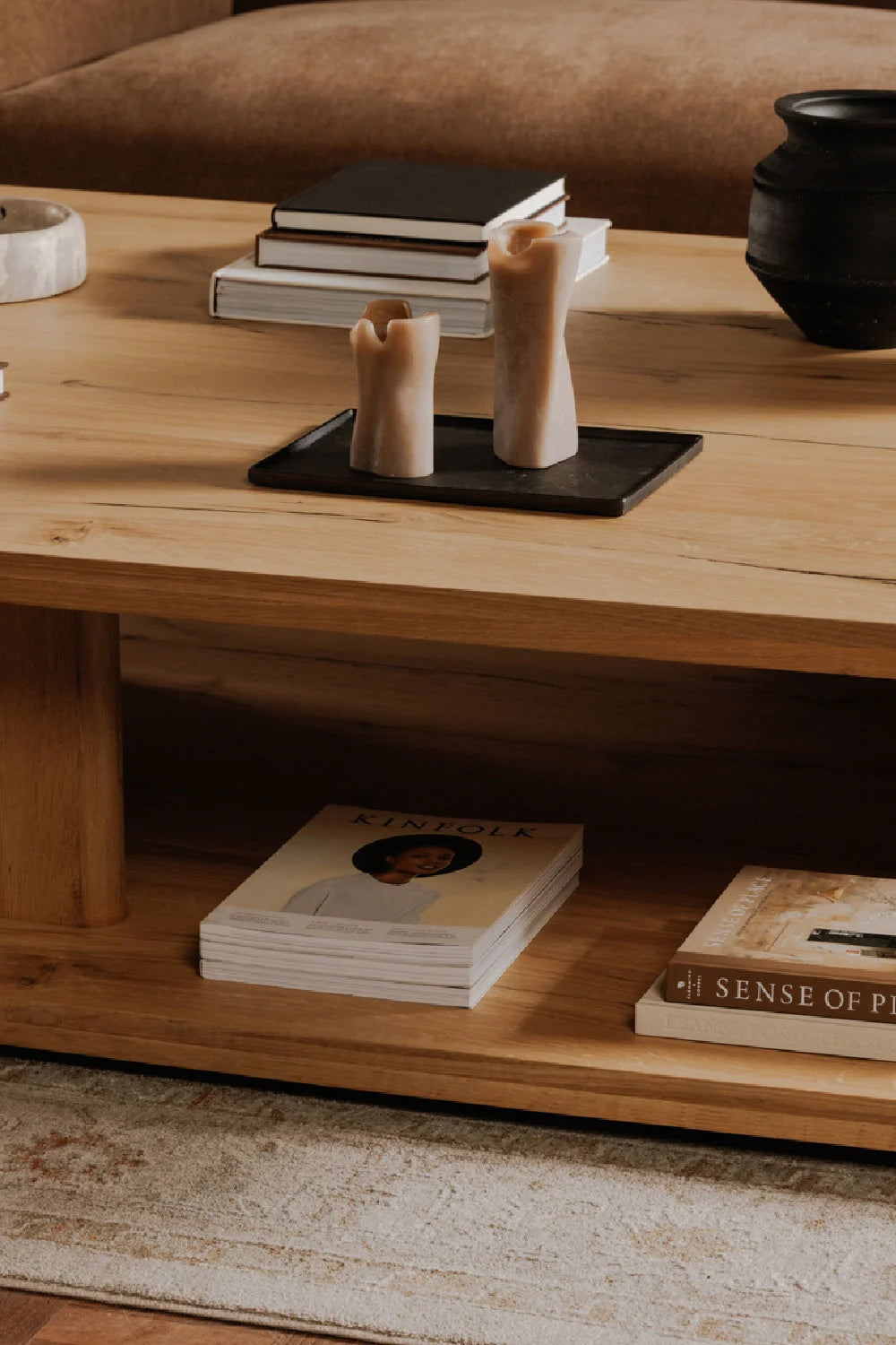 Luxury Oak Open Storage Coffee Table Modern Italian Style for Villa