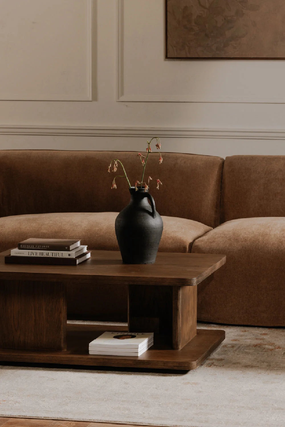 Luxury Oak Open Storage Coffee Table Modern Italian Style for Villa