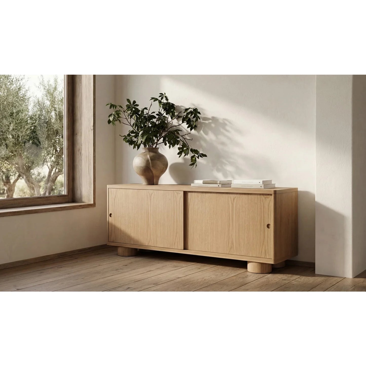 Luxury Oak Sliding Door TV Stand Modern Italian Style for Villa