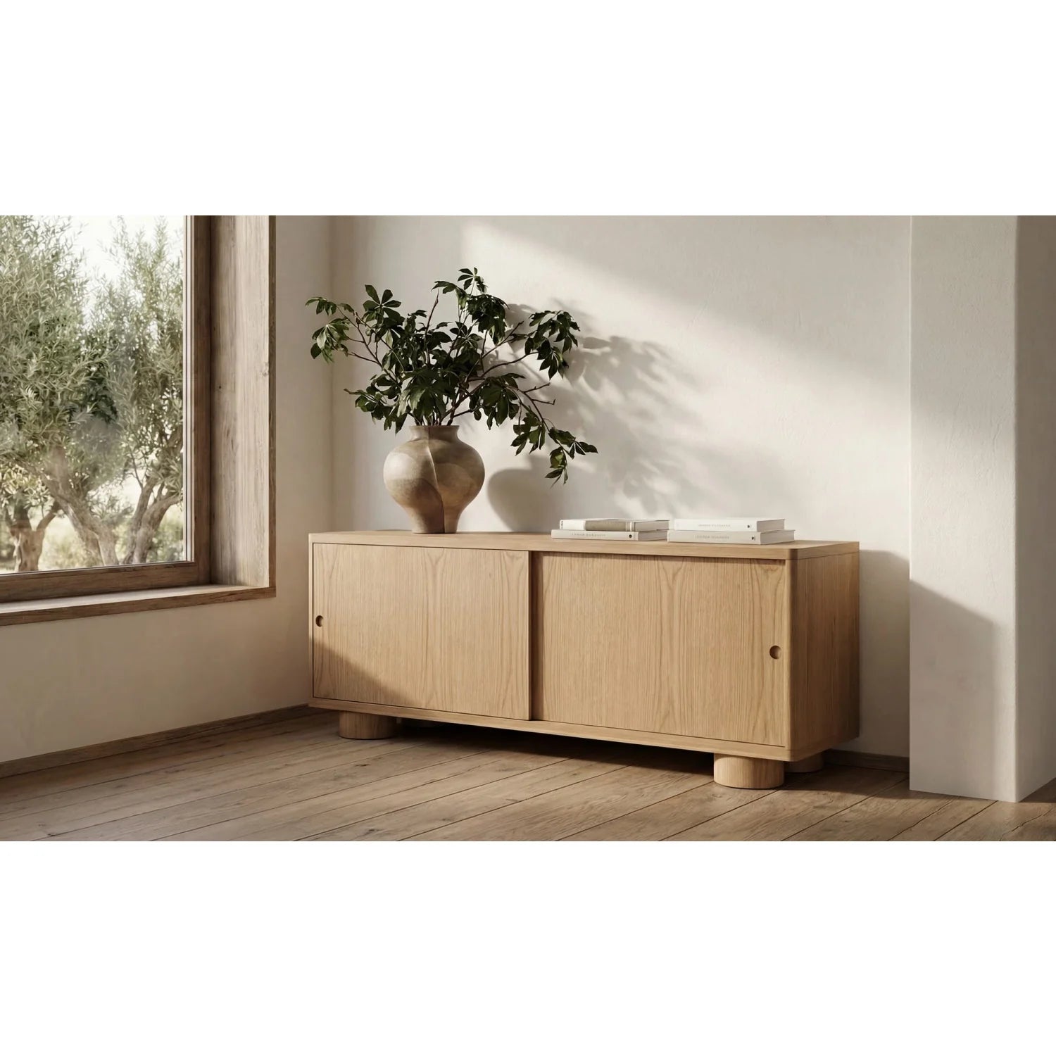 Luxury Oak Sliding Door TV Stand Modern Italian Style for Villa