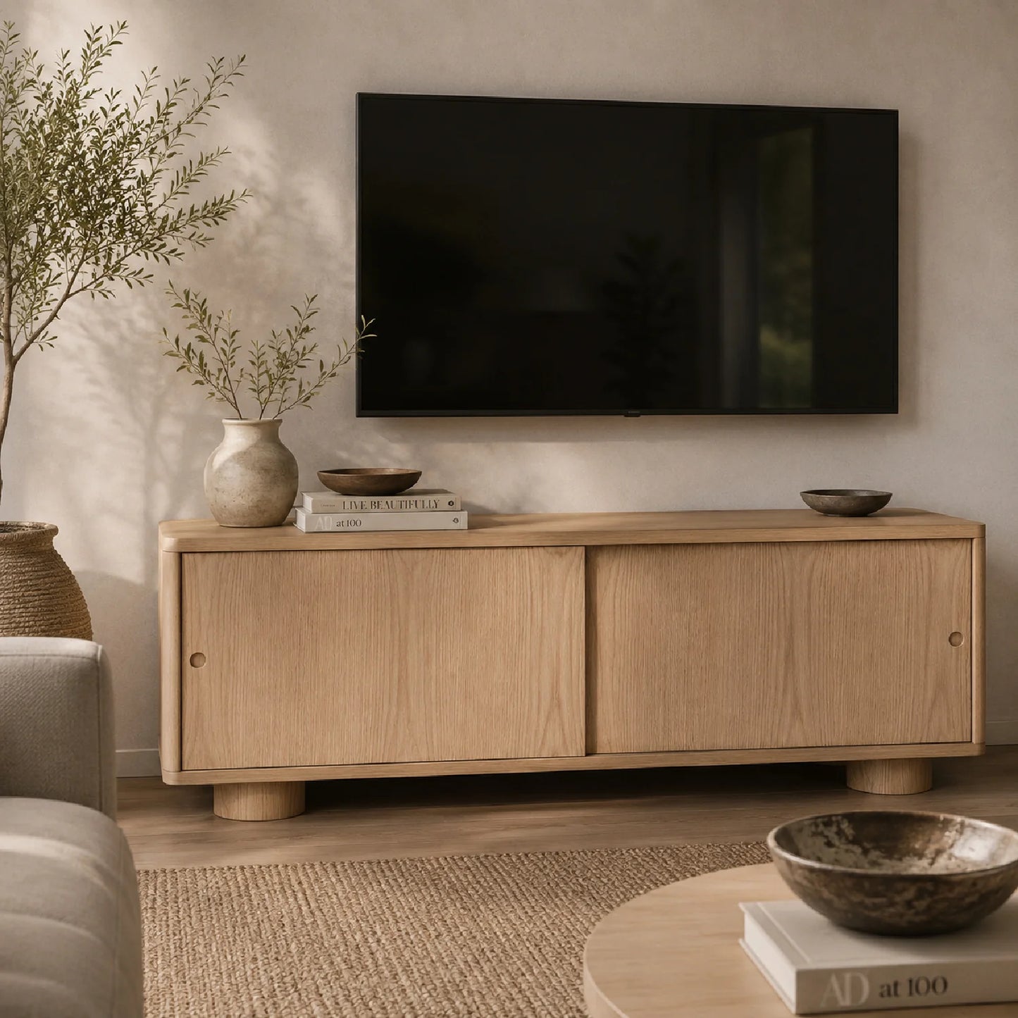 Luxury Oak Sliding Door TV Stand Modern Italian Style for Villa