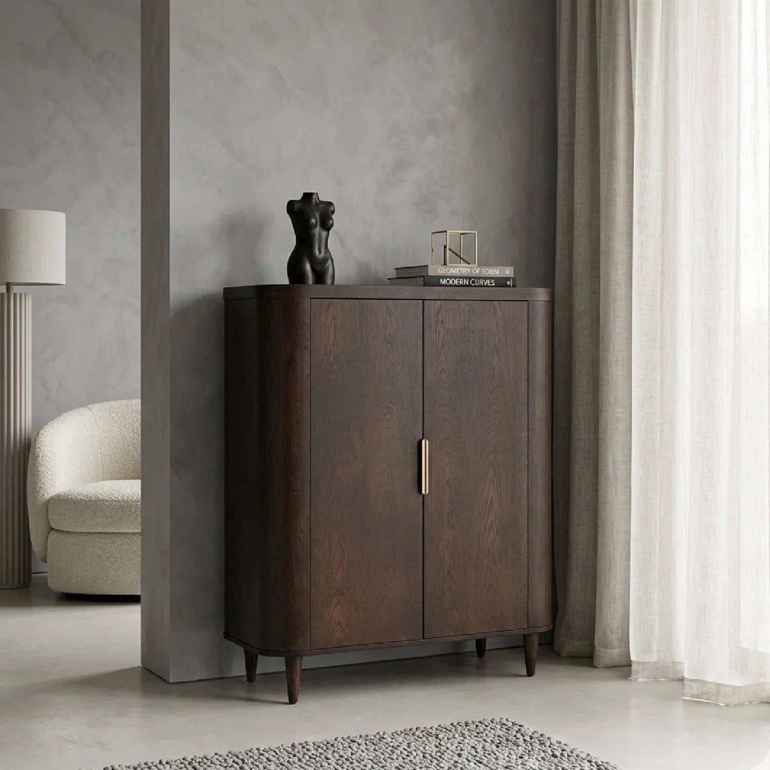 Luxury Oak Tall Sideboard European Style for Villa