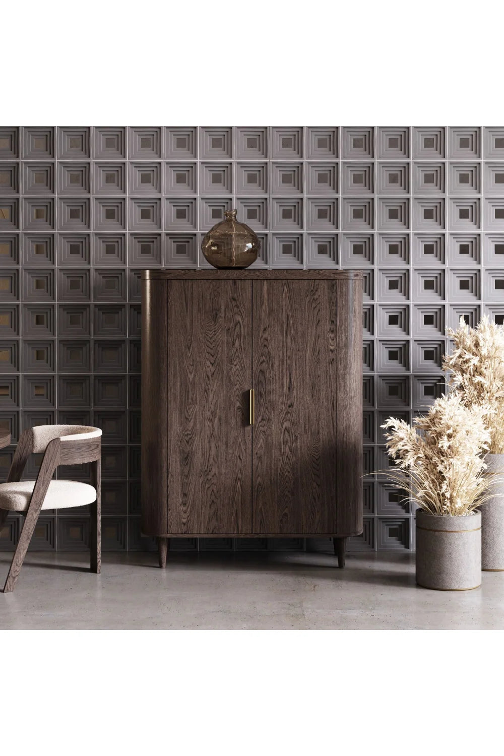 Luxury Oak Tall Sideboard European Style for Villa