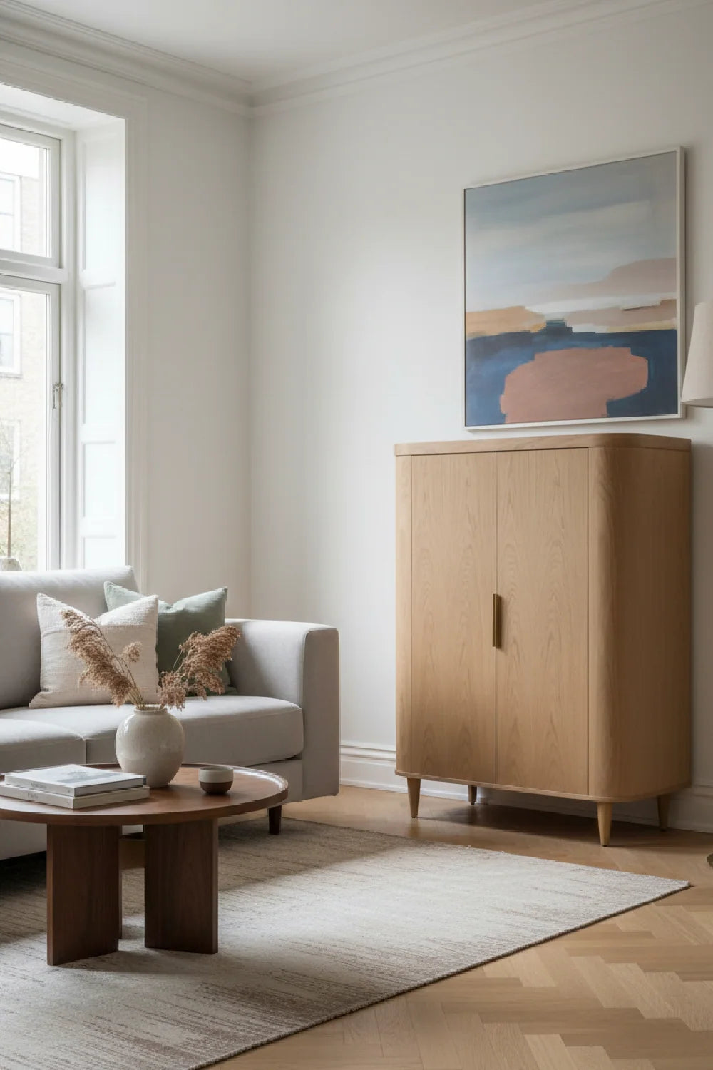 Luxury Oak Tall Sideboard European Style for Villa