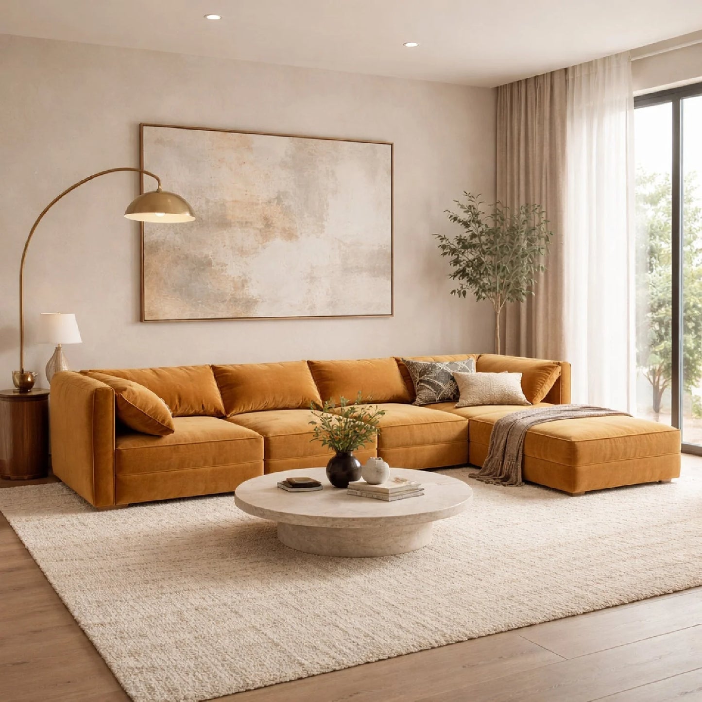 Luxury Ochre Modular Fabric Sofa Modern Italian Style for Villa