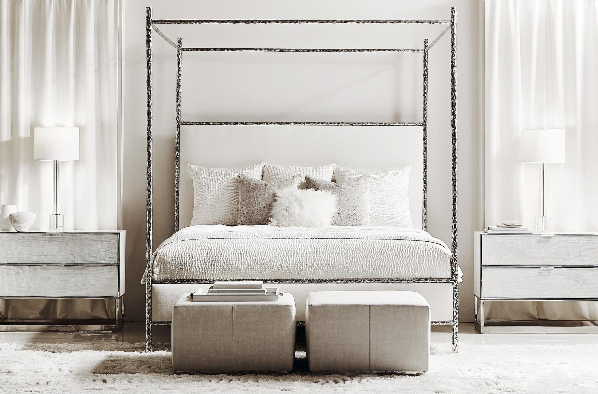 Luxury Odette Fabric Canopy Bed Modern Italian Style for Villa