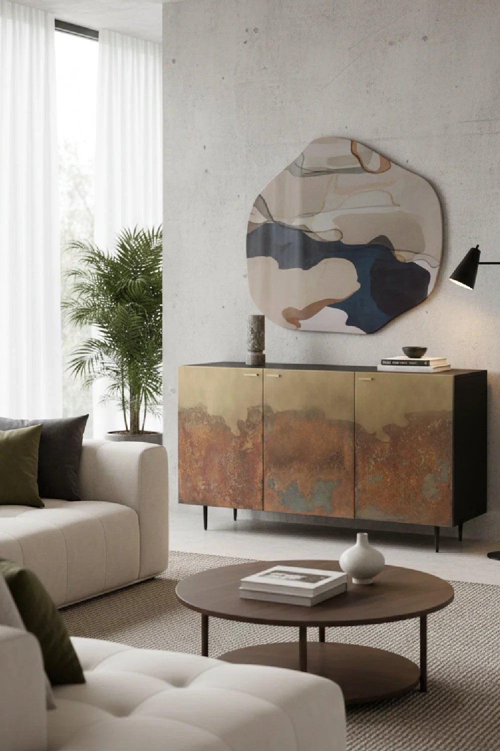 Luxury Ombre Antique Brass 3-Door Sideboard European Style for Villa