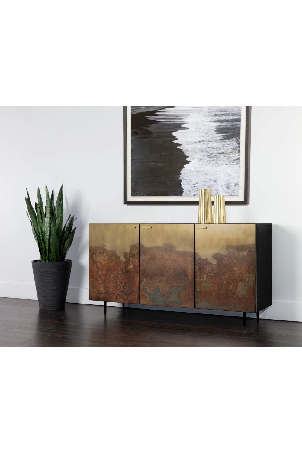 Luxury Ombre Antique Brass 3-Door Sideboard European Style for Villa
