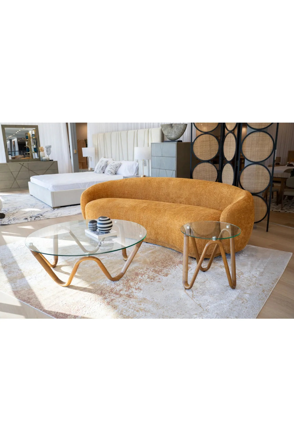 Luxury Orange Fabric 3-Seater Sofa Modern Italian Style for Villa