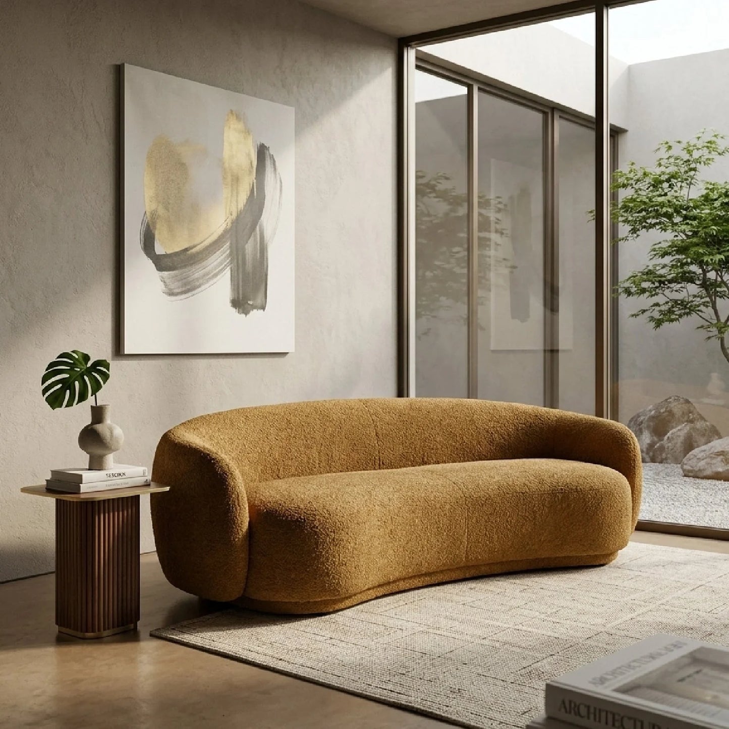 Luxury Orange Fabric 3-Seater Sofa Modern Italian Style for Villa