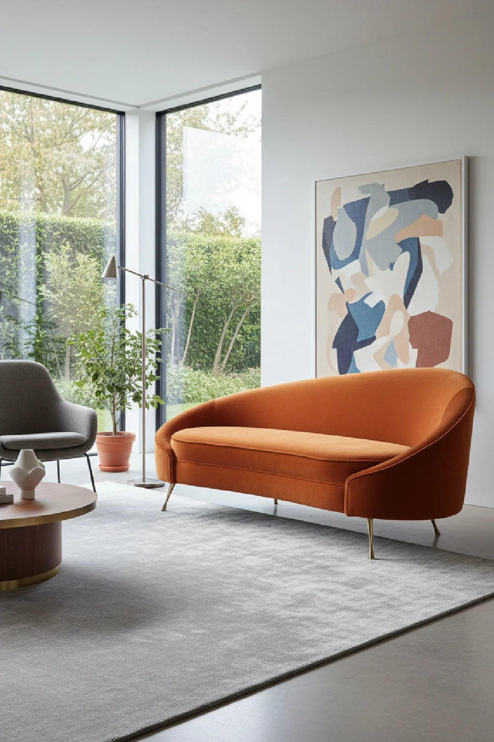 Luxury Orange Fabric Accent Chaise Modern Italian Style for Villa