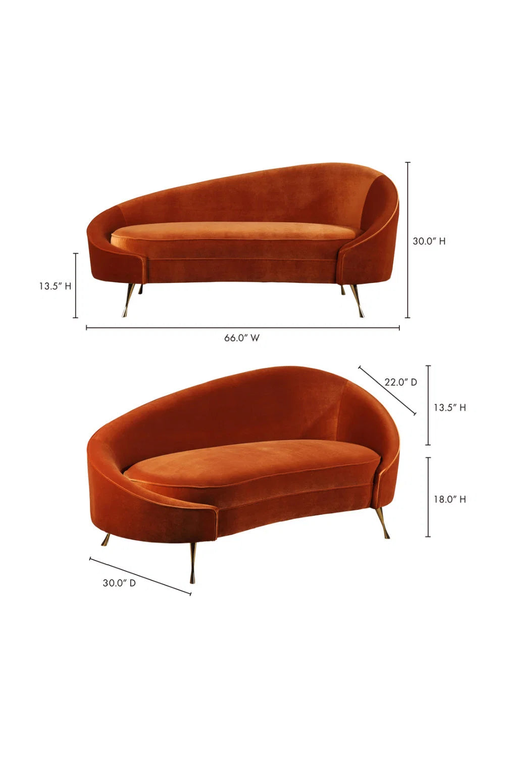 Luxury Orange Fabric Accent Chaise Modern Italian Style for Villa
